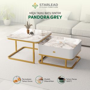 STARLEAD Meja Tamu Persegi 2 Tingkat Sintered Stone Pandora Grey