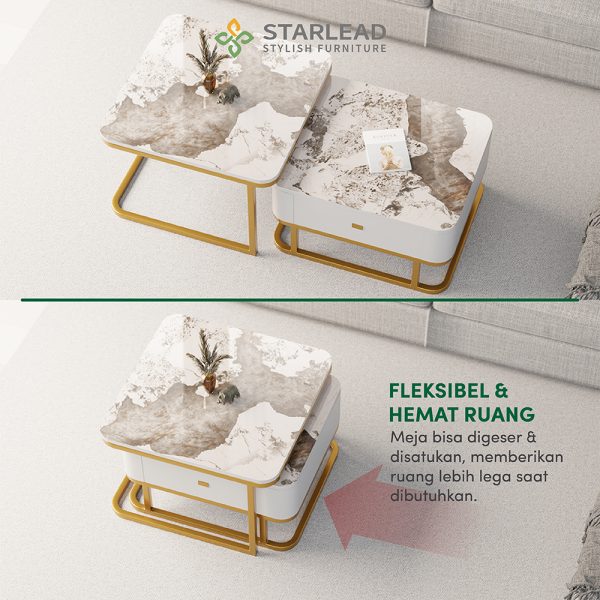 STARLEAD Meja Tamu Persegi 2 Tingkat Sintered Stone Pandora Grey - Image 4
