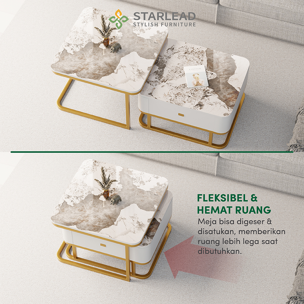 STARLEAD Meja Tamu Persegi 2 Tingkat Sintered Stone Pandora Grey (Italian Grey)