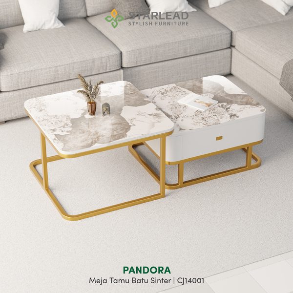 STARLEAD Meja Tamu Persegi 2 Tingkat Sintered Stone Pandora Grey - Image 2