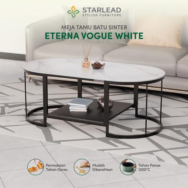 STARLEAD Meja Tamu Sintered Stone - Eterna Vogue White - Image 1