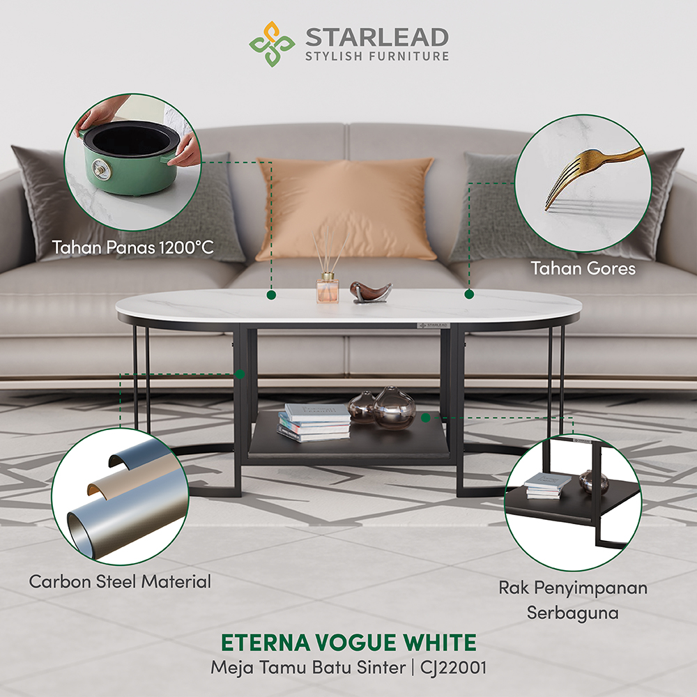 STARLEAD Meja Tamu Sintered Stone - Eterna Vogue White