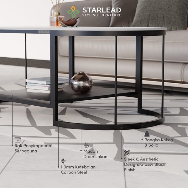 STARLEAD Meja Tamu Sintered Stone - Eterna Vogue White - Image 4