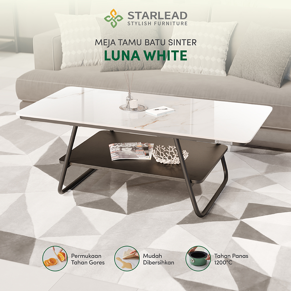 STARLEAD Meja Tamu Sintered Stone - Luna White