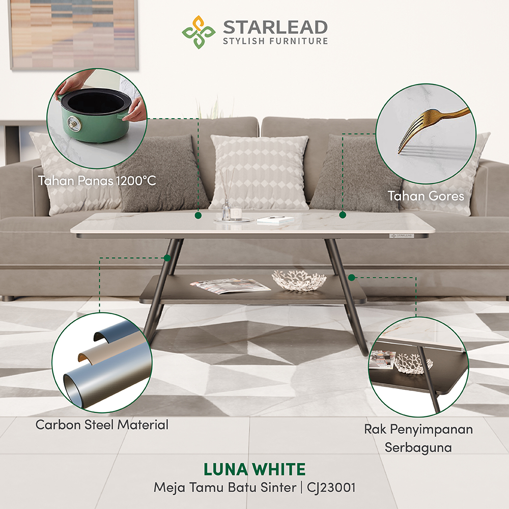 STARLEAD Meja Tamu Sintered Stone - Luna White