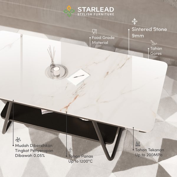 STARLEAD Meja Tamu Sintered Stone - Luna White - Image 5