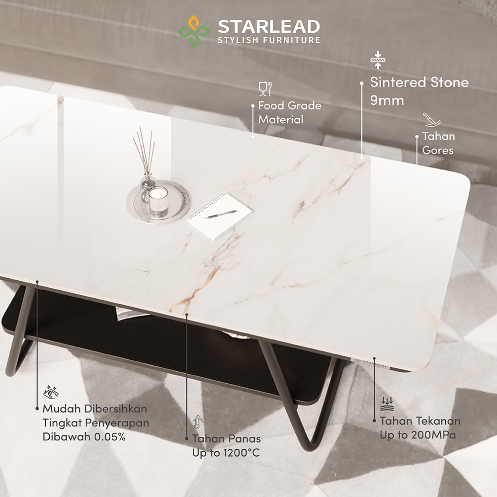 STARLEAD Meja Tamu Sintered Stone - Luna White