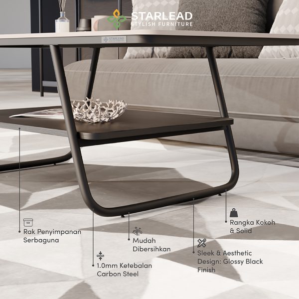 STARLEAD Meja Tamu Sintered Stone - Luna White - Image 4