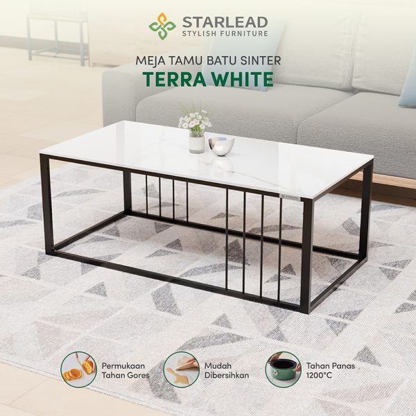 STARLEAD Meja Tamu Sintered Stone - Terra White - Image 1