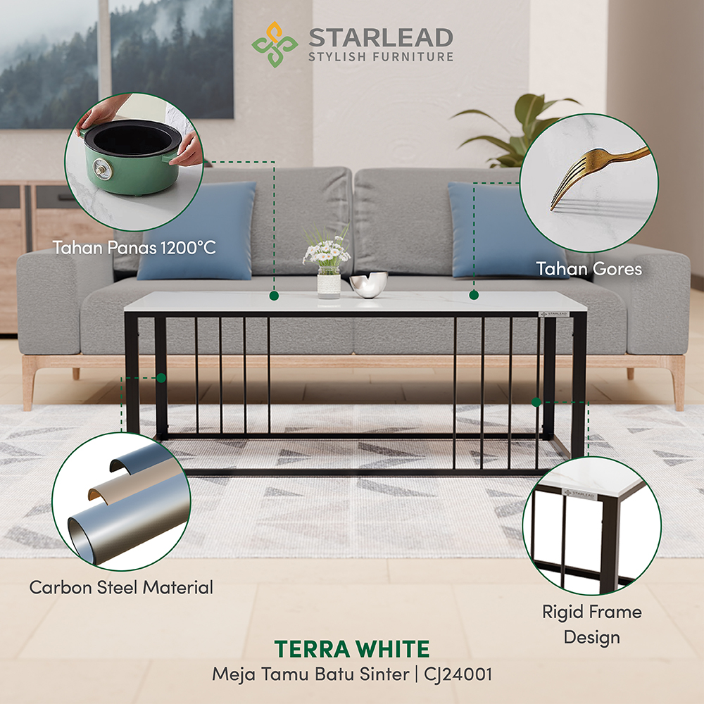 STARLEAD Meja Tamu Sintered Stone - Terra White