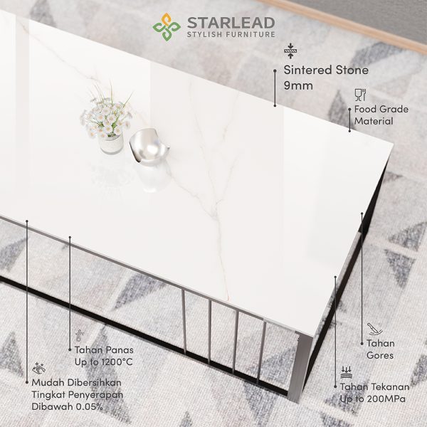STARLEAD Meja Tamu Sintered Stone - Terra White - Image 5