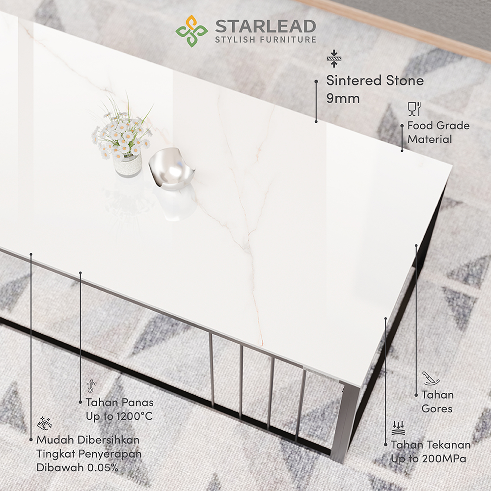 STARLEAD Meja Tamu Sintered Stone - Terra White
