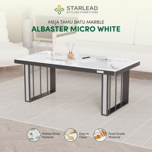STARLEAD Meja Tamu Marble Stone - Albaster Micro White