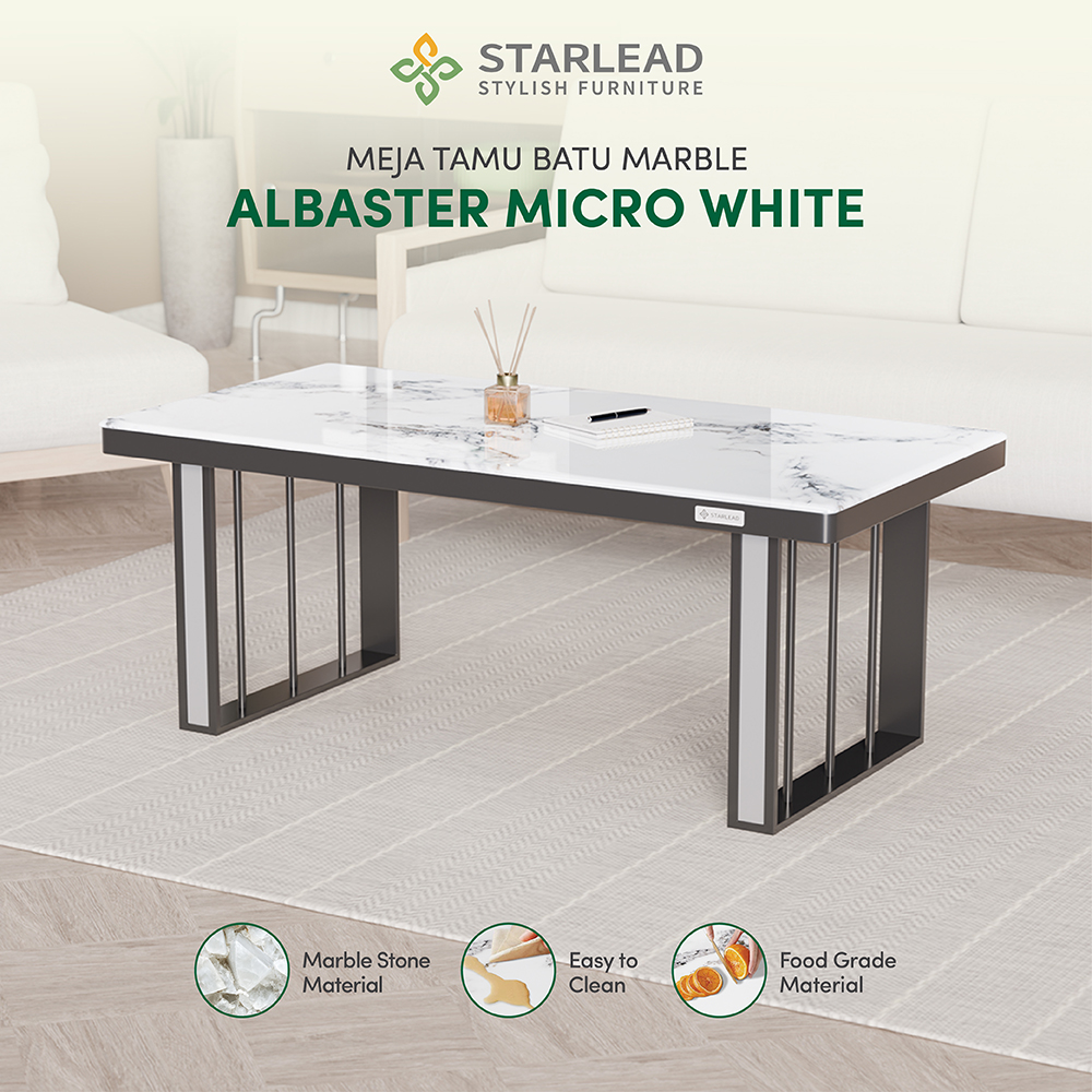 STARLEAD Meja Tamu Marble Stone - Albaster Micro White