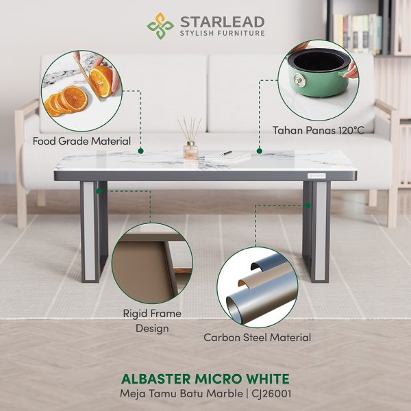 STARLEAD Meja Tamu Marble Stone - Albaster Micro White - Image 6