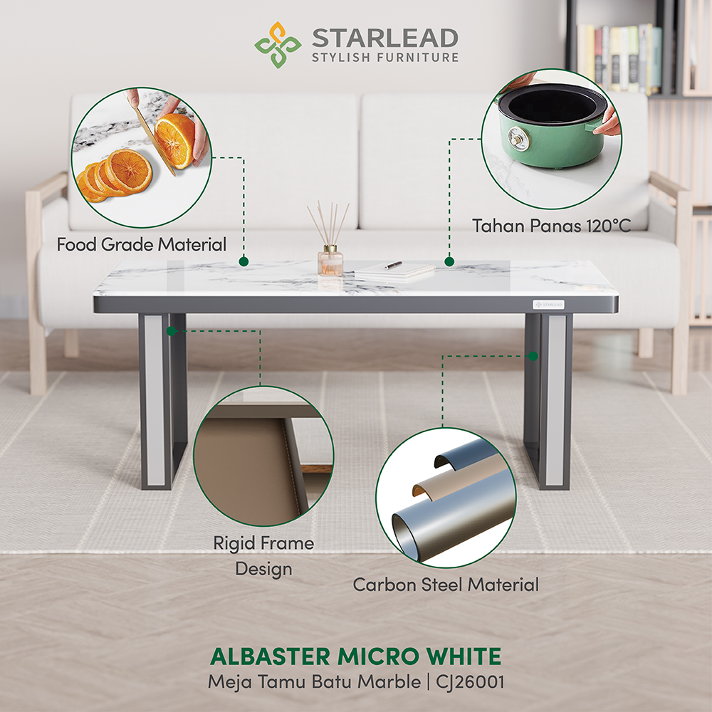 STARLEAD Meja Tamu Marble Stone - Albaster Micro White