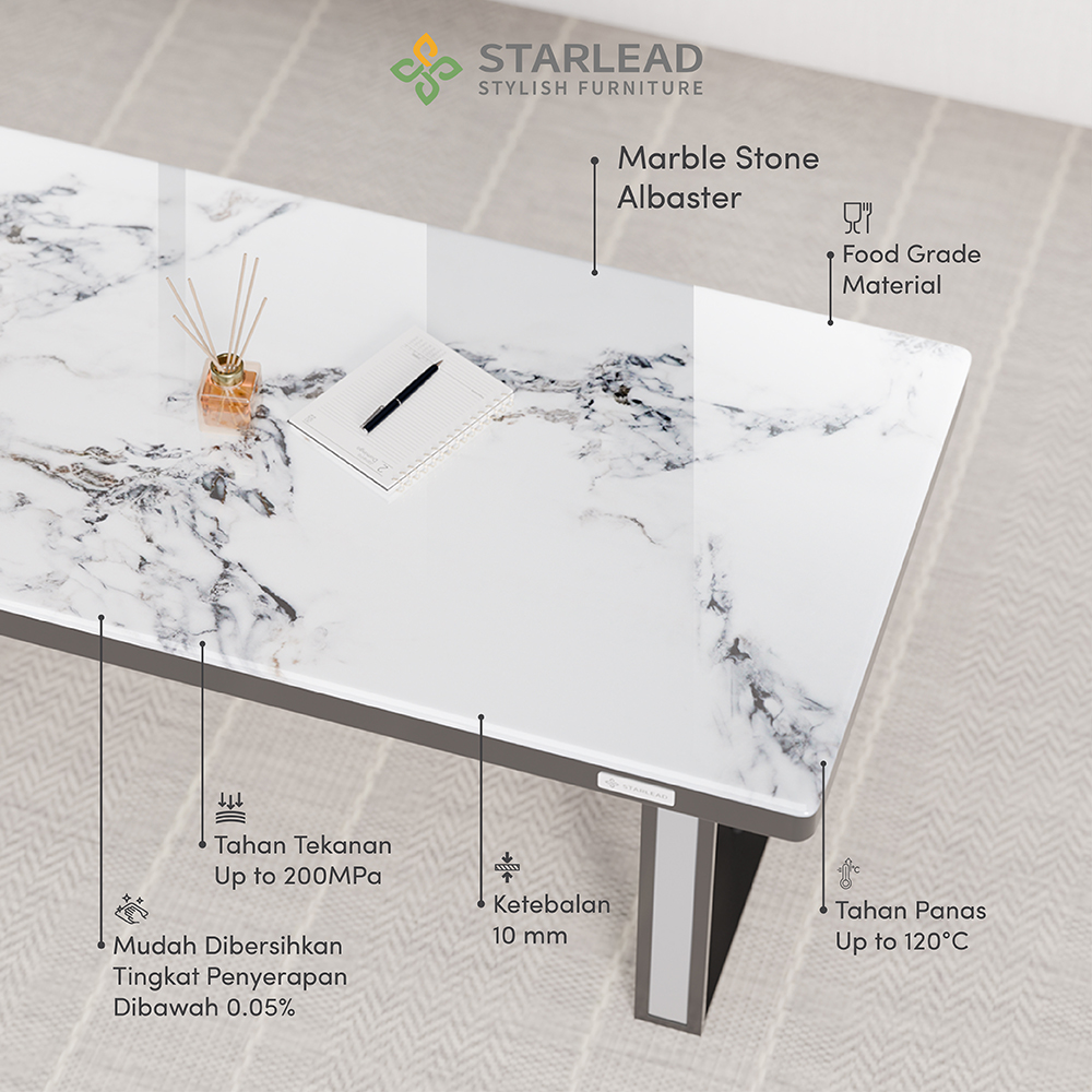 STARLEAD Meja Tamu Marble Stone - Albaster Micro White