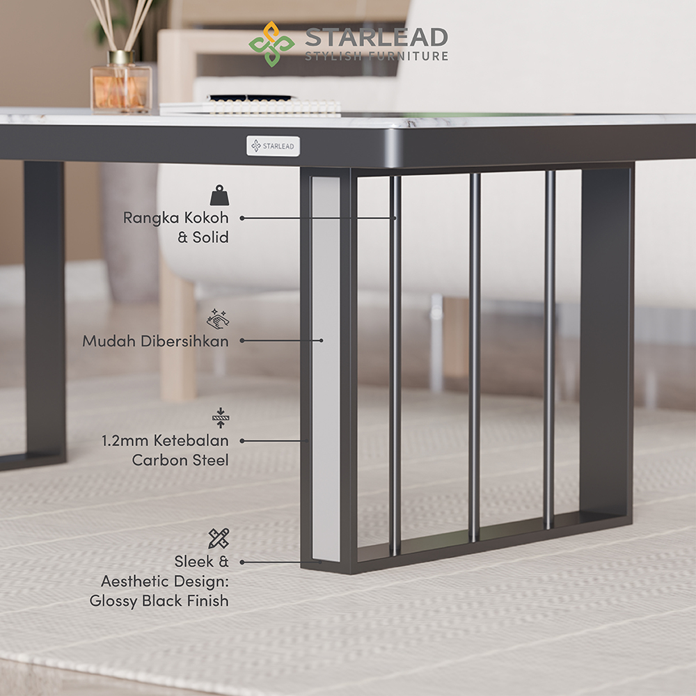 STARLEAD Meja Tamu Marble Stone - Albaster Micro White