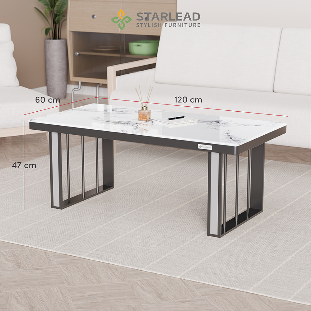 STARLEAD Meja Tamu Marble Stone - Albaster Micro White