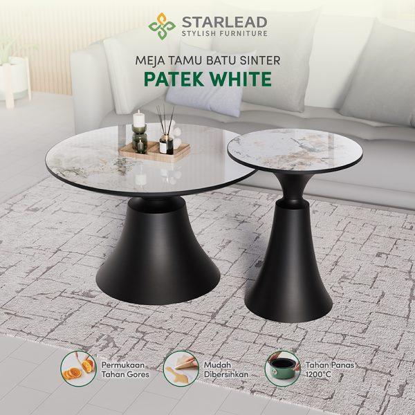 STARLEAD Meja Tamu Sintered Stone - Patek White - Image 1