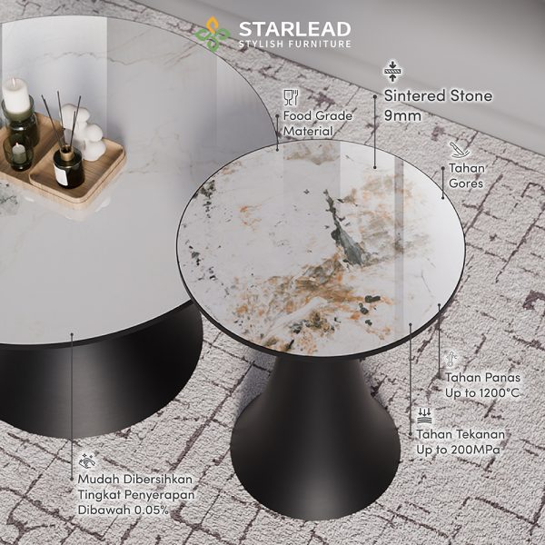 STARLEAD Meja Tamu Sintered Stone - Patek White - Image 5