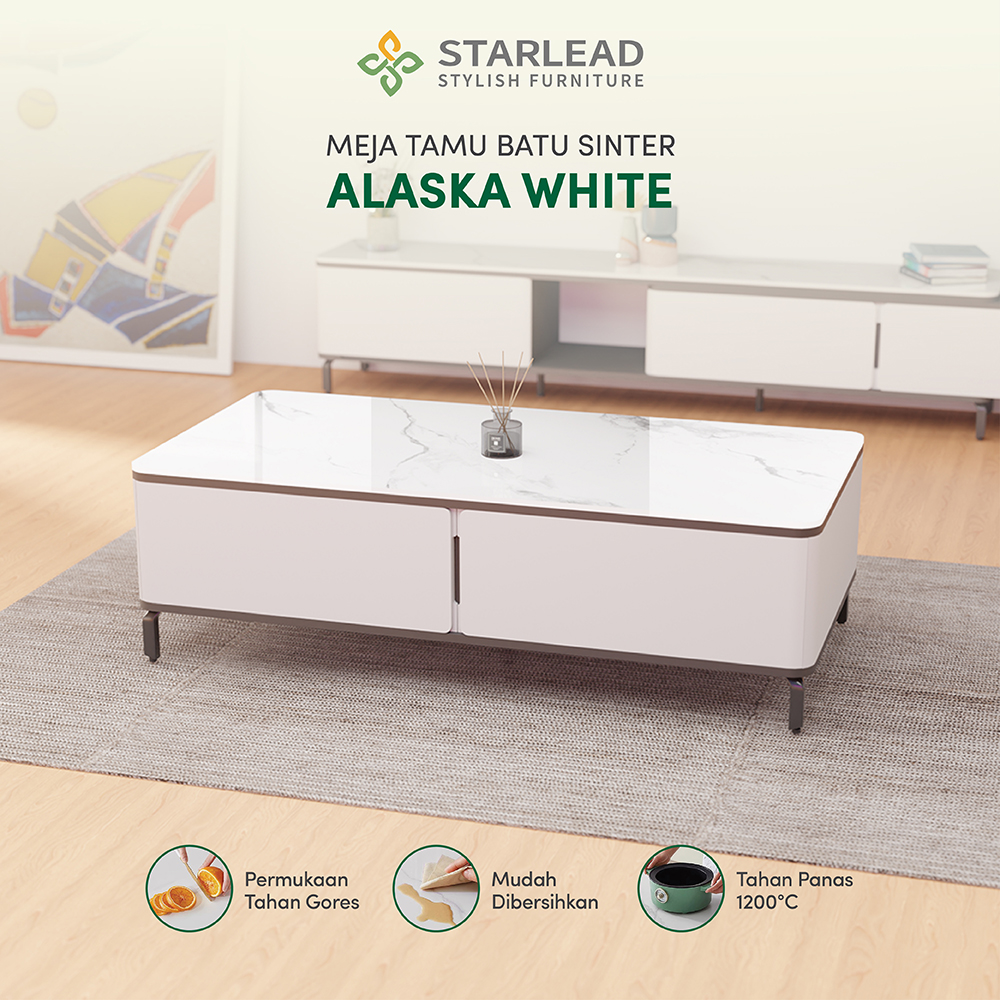 STARLEAD Meja Tamu Sintered Stone - Alaska White