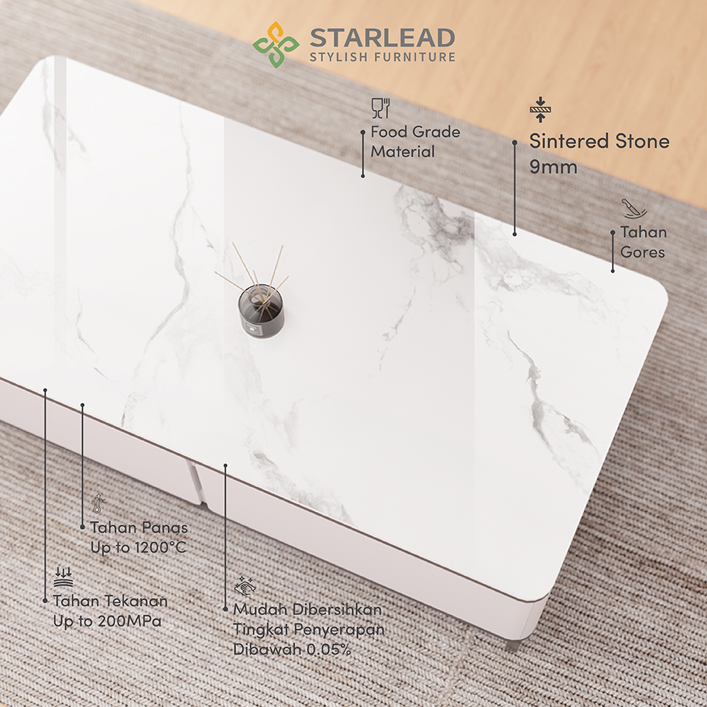 STARLEAD Meja Tamu Sintered Stone - Alaska White