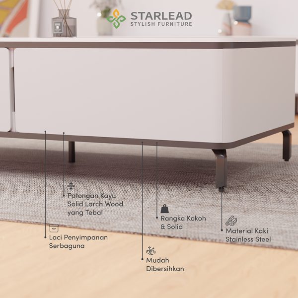 STARLEAD Meja Tamu Sintered Stone - Alaska White - Image 3