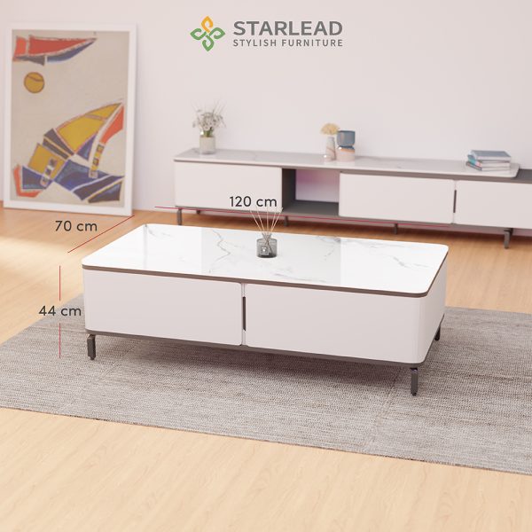 STARLEAD Meja Tamu Sintered Stone - Alaska White - Image 2