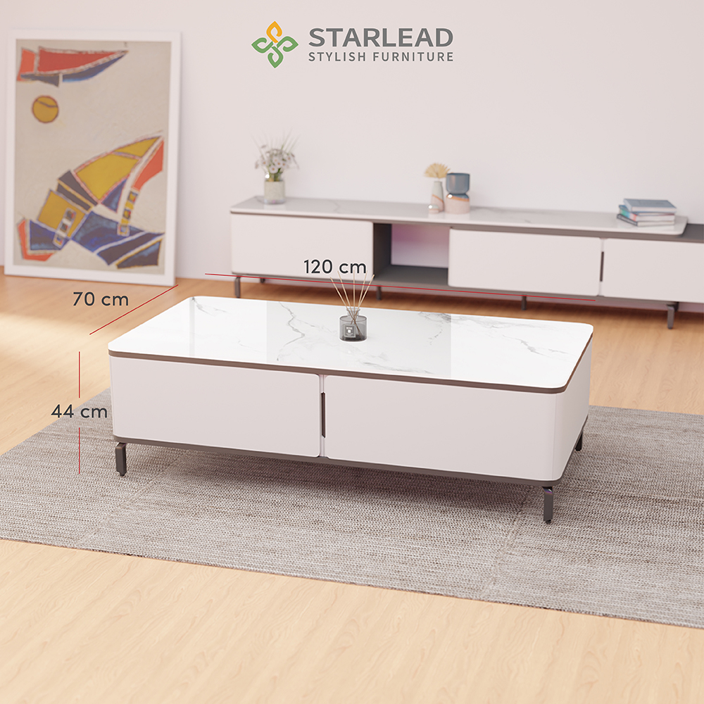 STARLEAD Meja Tamu Sintered Stone - Alaska White