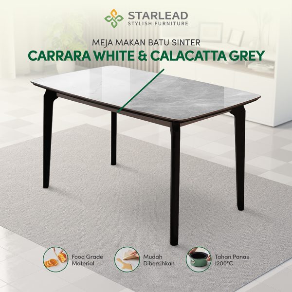 STARLEAD Meja Makan Sintered Stone – Carrara White & Calacatta Grey - Image 7