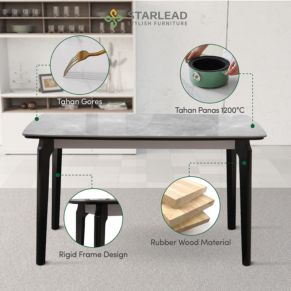 STARLEAD Meja Makan Sintered Stone – Carrara White & Calacatta Grey