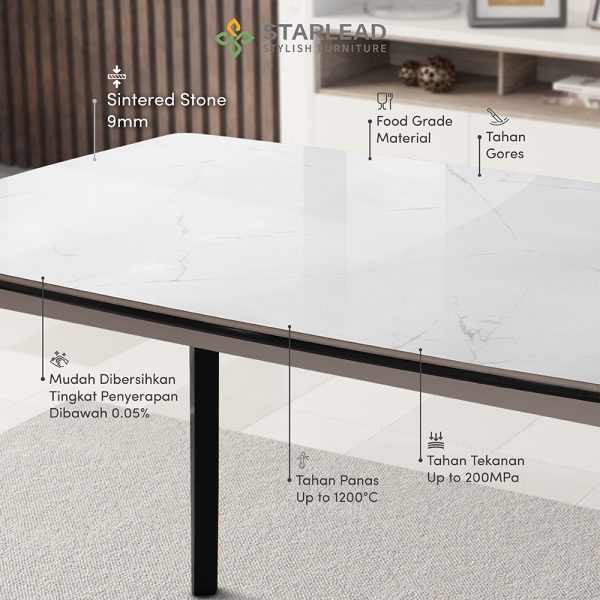 STARLEAD Meja Makan Sintered Stone – Carrara White & Calacatta Grey - Image 5