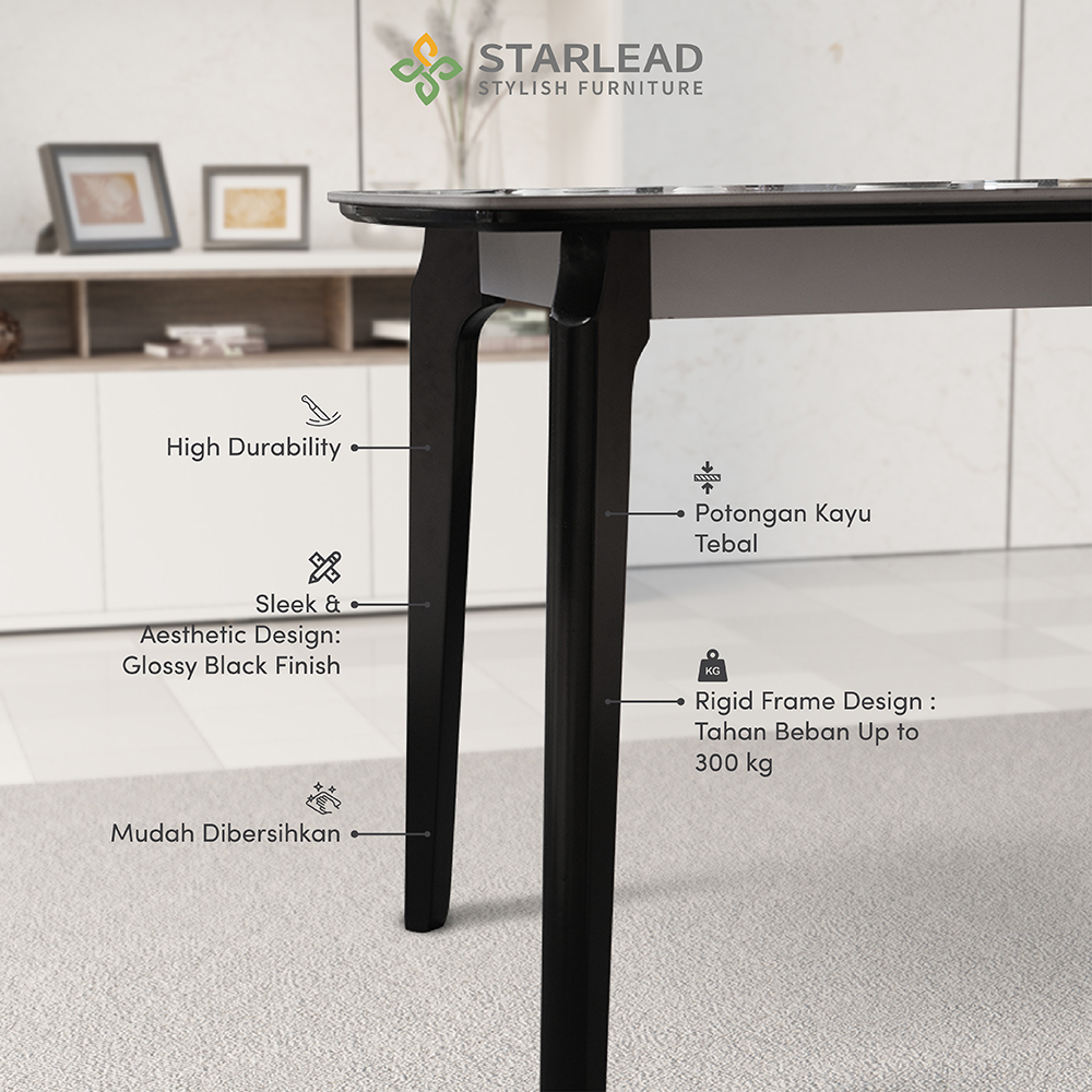 STARLEAD Meja Makan Sintered Stone – Carrara White & Calacatta Grey