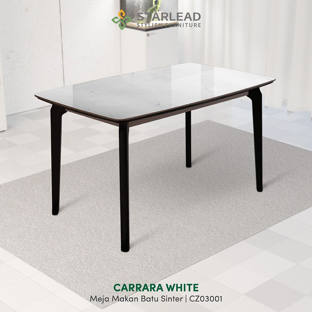 STARLEAD Meja Makan Sintered Stone – Carrara White & Calacatta Grey