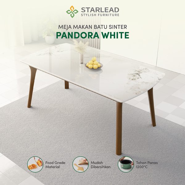 STARLEAD Meja Makan Sintered Stone - Pandora White - Image 7