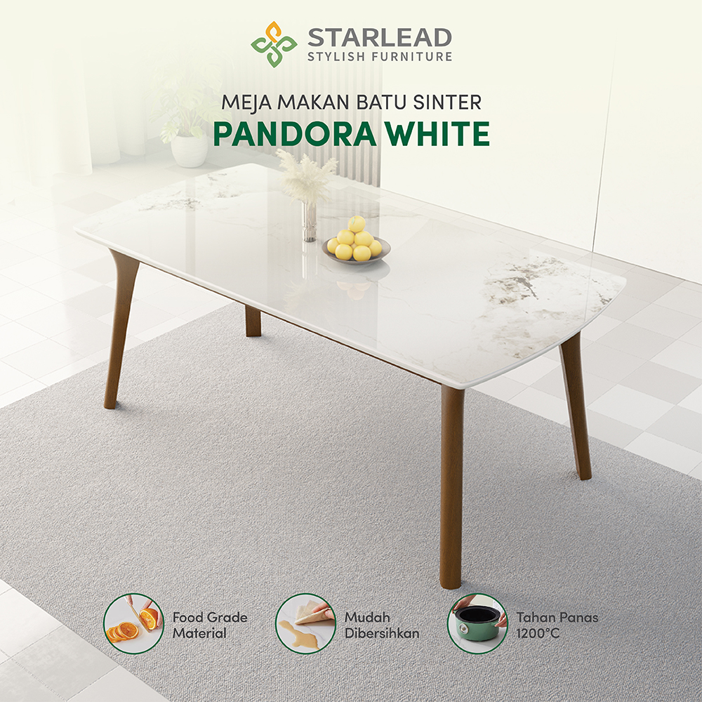 STARLEAD Meja Makan Sintered Stone - Pandora White