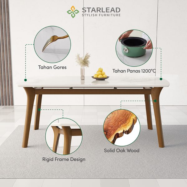 STARLEAD Meja Makan Sintered Stone - Pandora White - Image 6