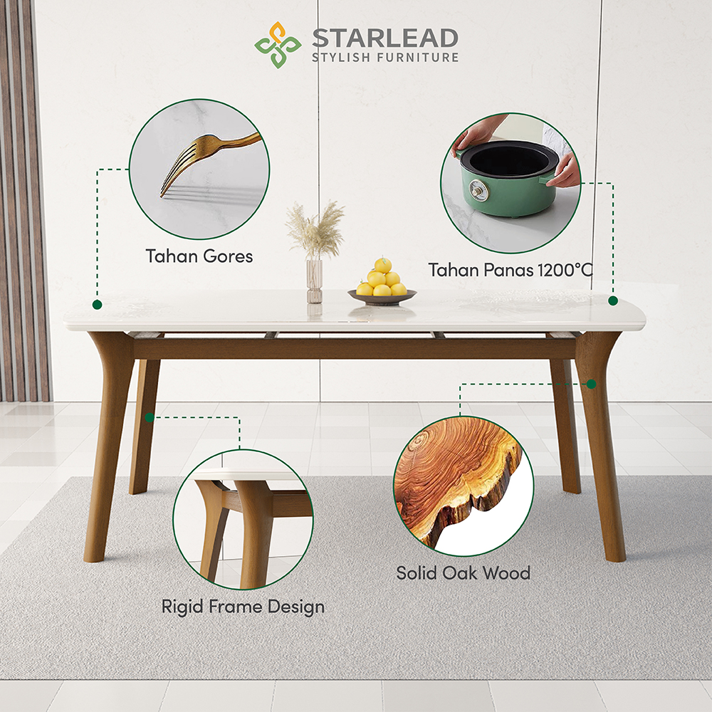 STARLEAD Meja Makan Sintered Stone - Pandora White