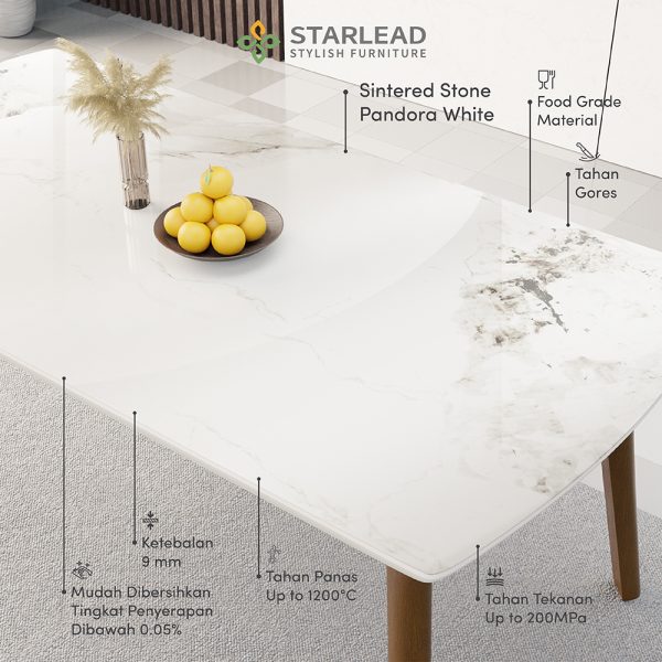 STARLEAD Meja Makan Sintered Stone - Pandora White - Image 5