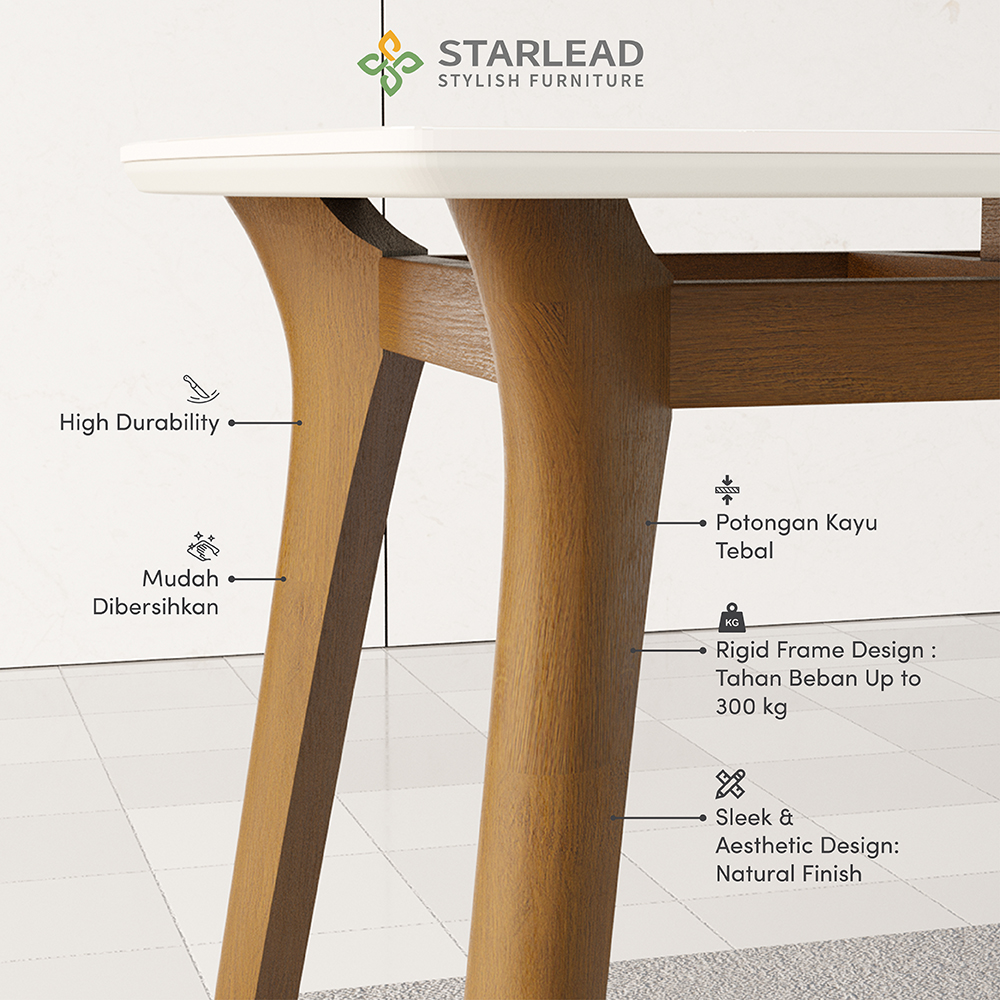 STARLEAD Meja Makan Sintered Stone - Pandora White