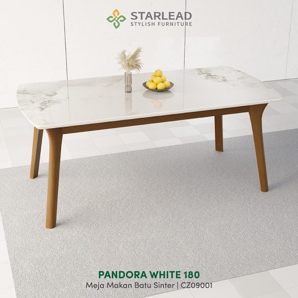STARLEAD Meja Makan Sintered Stone - Pandora White - Image 1