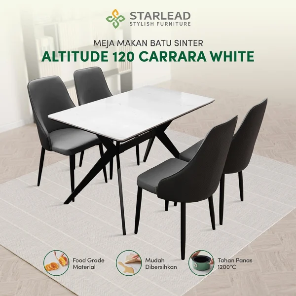 STARLEAD Meja Makan Sintered Stone – Altitude 120 Carrara White & Calacatta Grey - Image 1