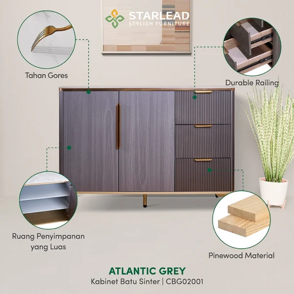 STARLEAD Rak Kabinet Serbaguna Sintered Stone - Atlantic Grey - Image 2