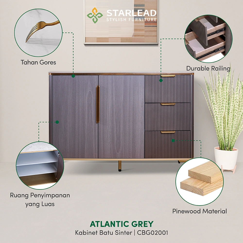 STARLEAD Rak Kabinet Serbaguna Sintered Stone - Atlantic Grey