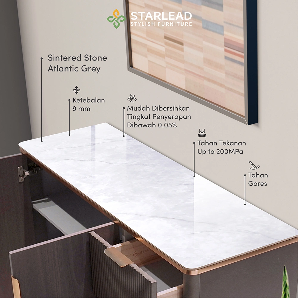 STARLEAD Rak Kabinet Serbaguna Sintered Stone - Atlantic Grey