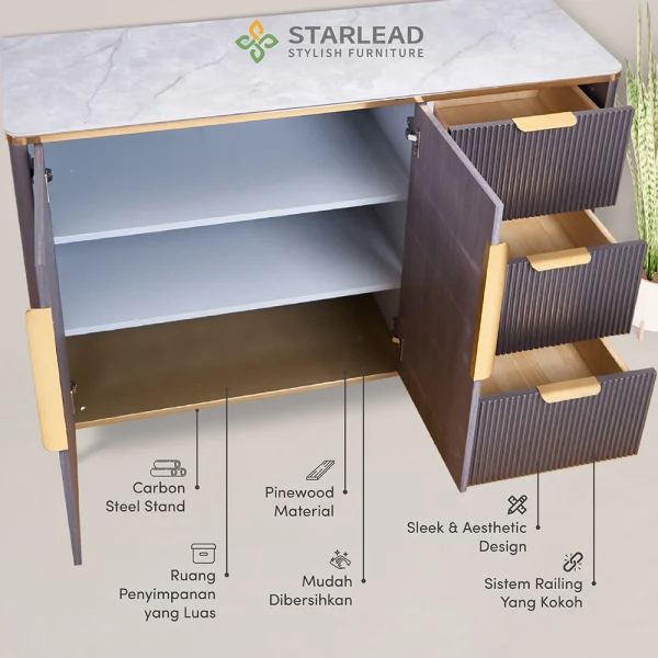 STARLEAD Rak Kabinet Serbaguna Sintered Stone - Atlantic Grey - Image 3