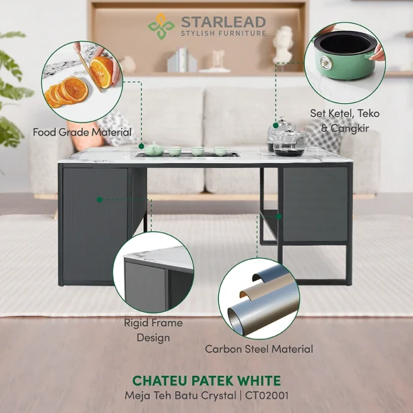 STARLEAD Meja Teh Crystal Stone - Chateu Patek White - Image 2