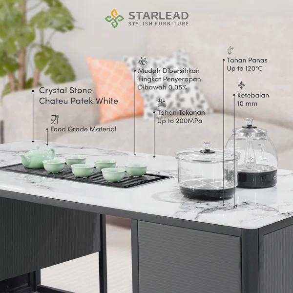 STARLEAD Meja Teh Crystal Stone - Chateu Patek White - Image 4