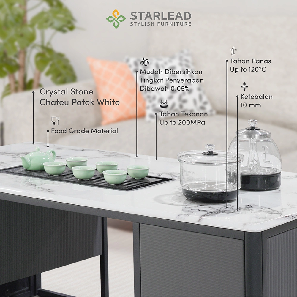 STARLEAD Meja Teh Crystal Stone - Chateu Patek White